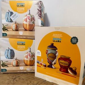 Mondo Llama Decoupage Pumpkin Kit - Blue and Orange and Jar Paint Kit Bundle